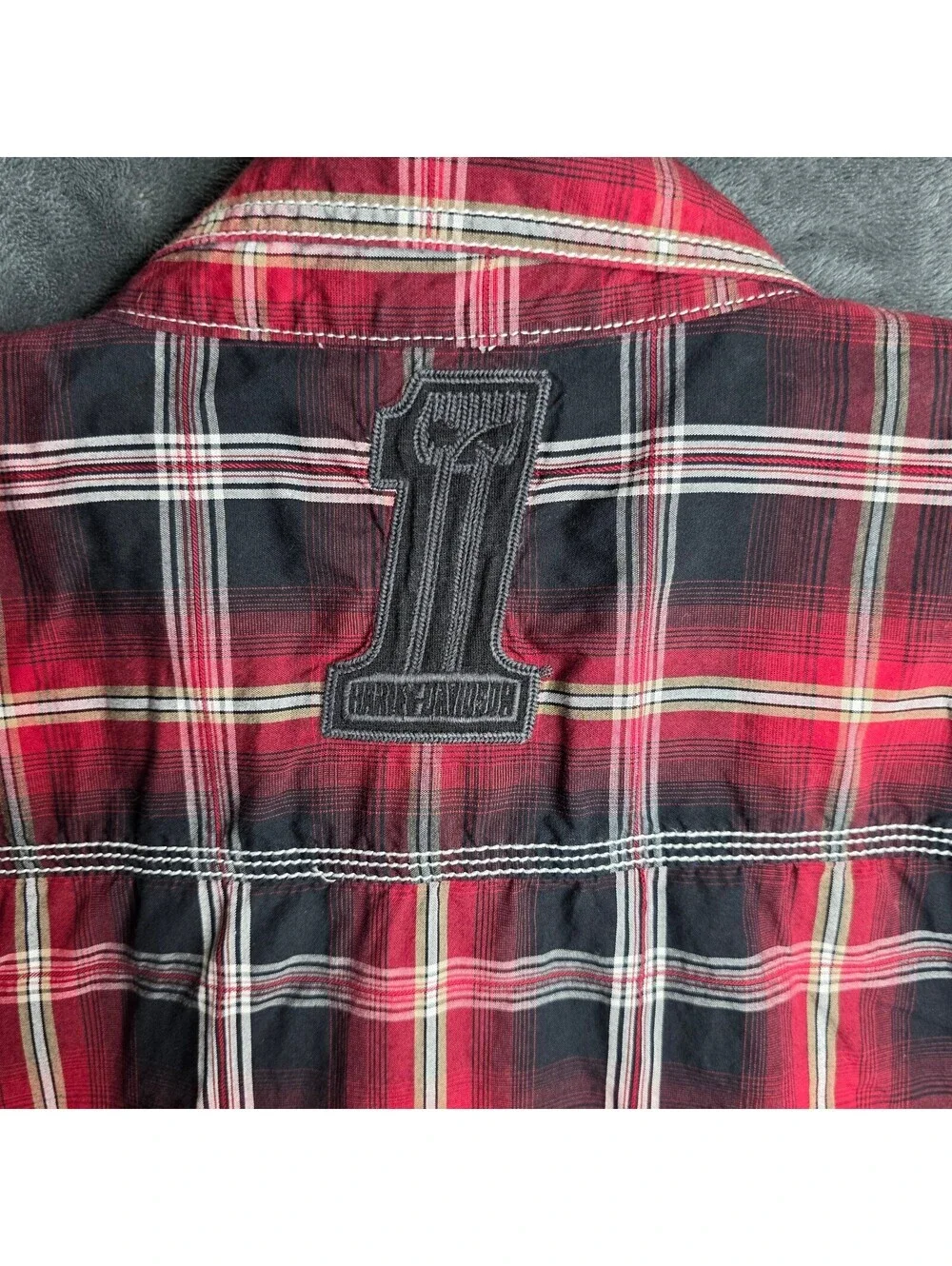 Harley Davidson Men's Red and Black Plaid Short Sleeve Snapped, Siz 2XL